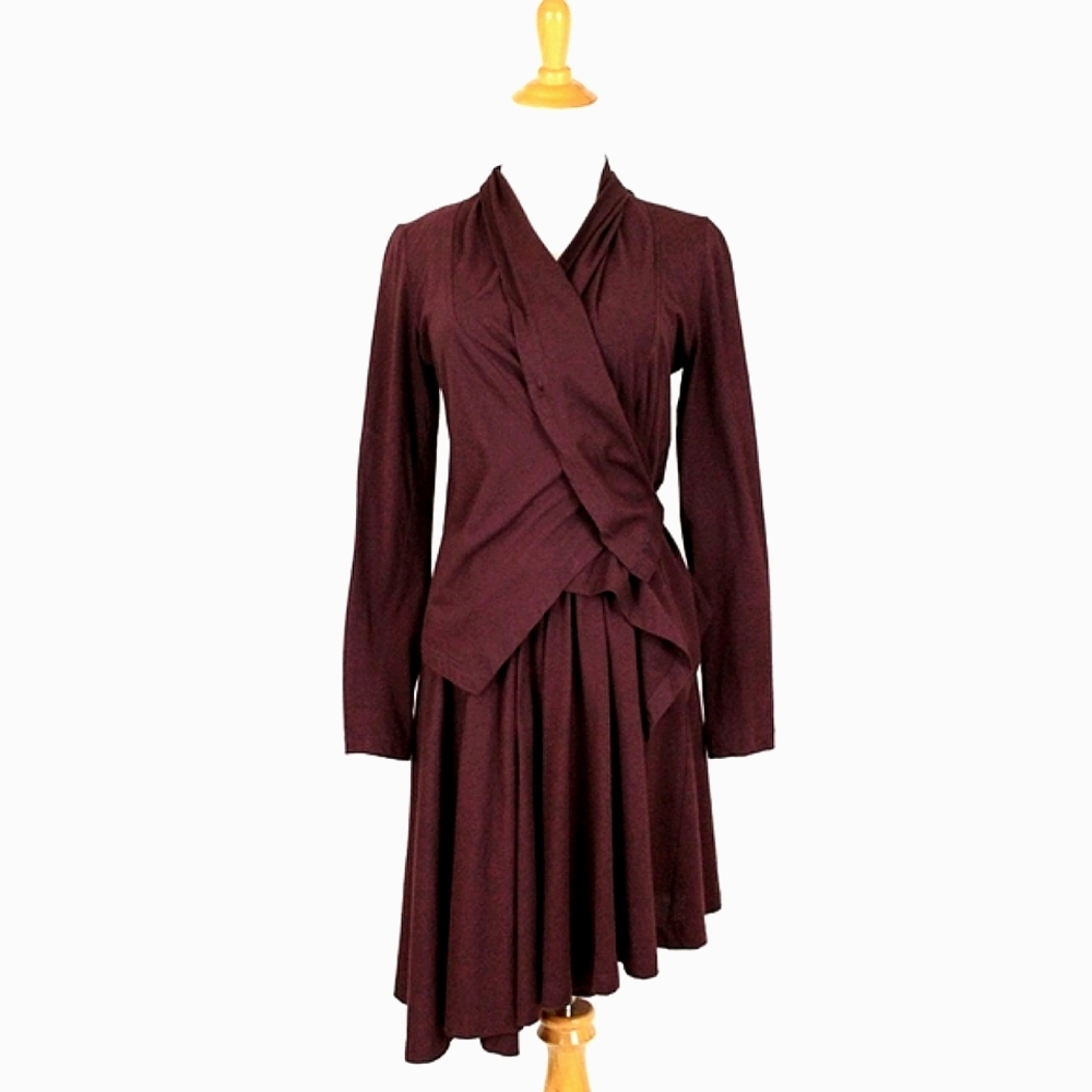 Morgane Le Fay Burgundy Organic Cotton & Silk dress & jacket Set Ballerina Style